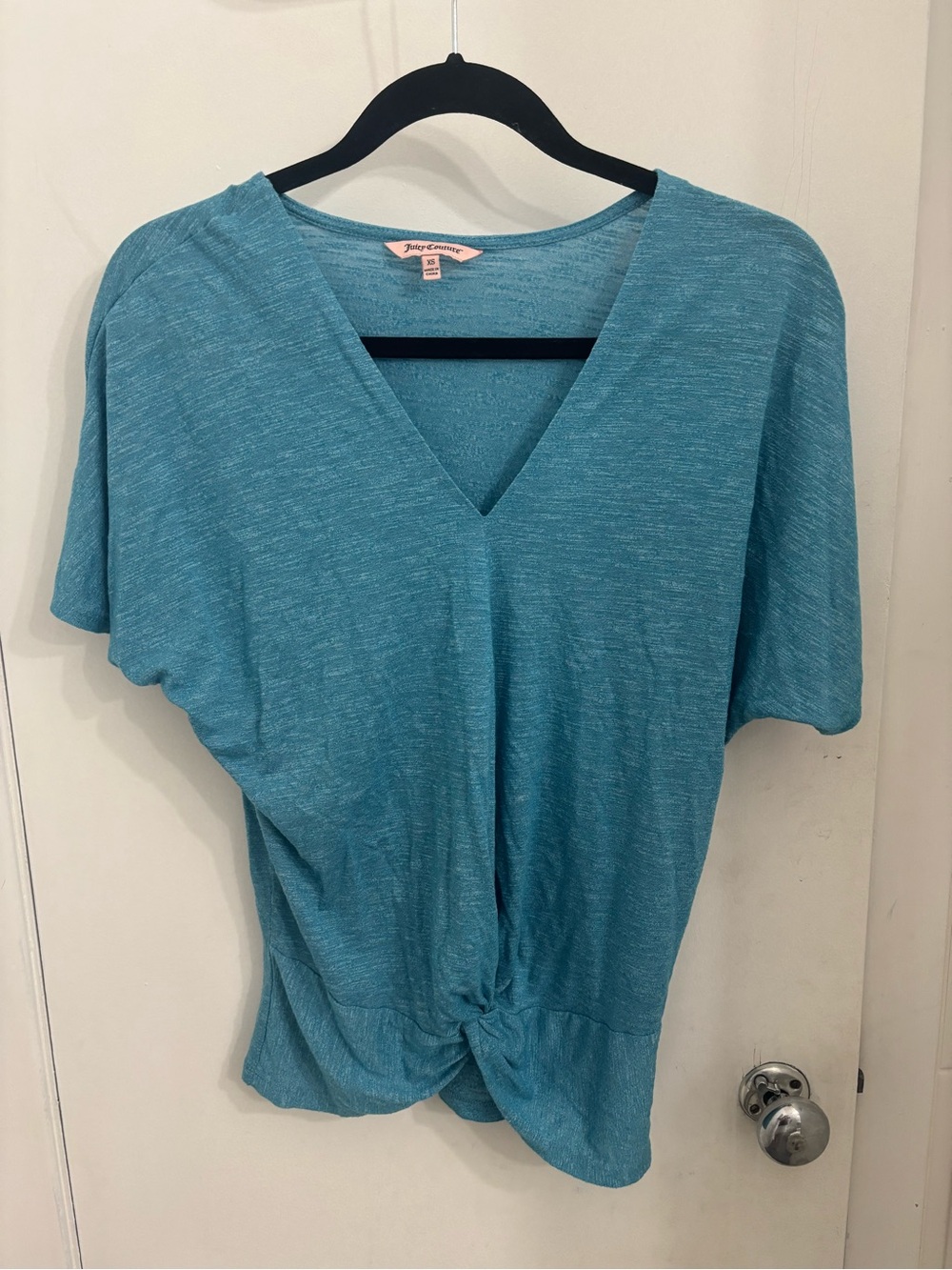 Juicy Couture Teal V-Neck Knot Front Tee